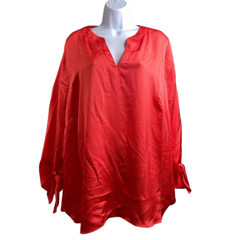 Michael Michael Kors Women’s Orange Flowy Boho Top Size 2X Tie‎ Sleeves Beachy